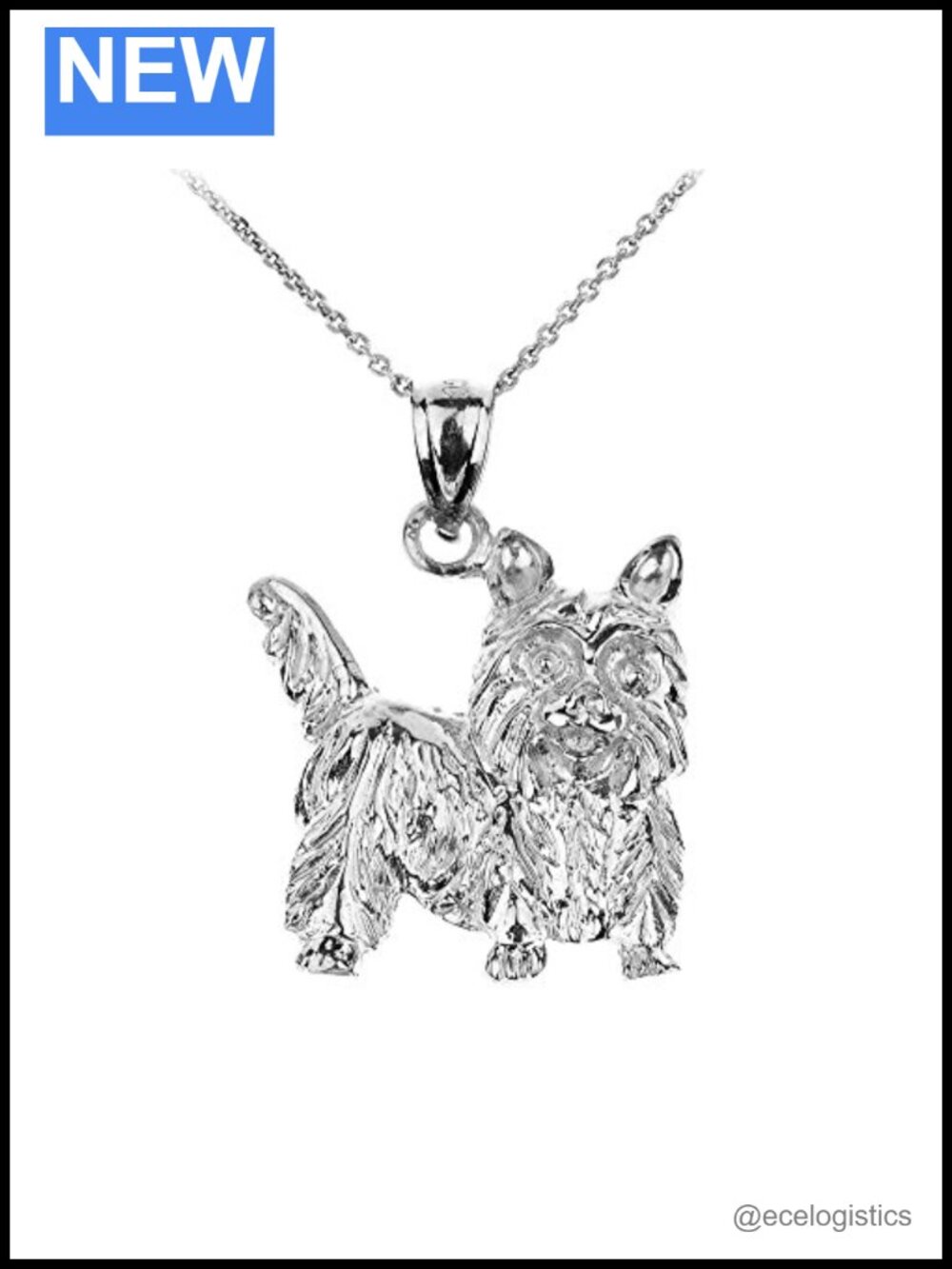 925 Sterling Silver Yorkie Dog Charm Pendant Necklace